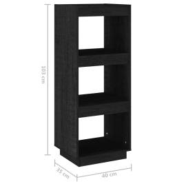 Bibliotecă/separator cameră negru 40x35x103 cm lemn masiv pin, 8 image
