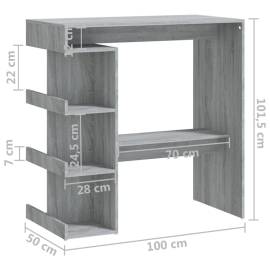 Masă bar cu raft de depozitare stejar sonoma gri 100x50x101,5cm, 7 image