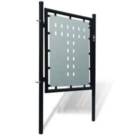 Poartă de gard cu o ușă, negru, 100x125 cm, 2 image