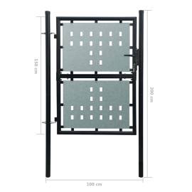Poartă de gard cu o ușă, negru, 100x200 cm, 5 image