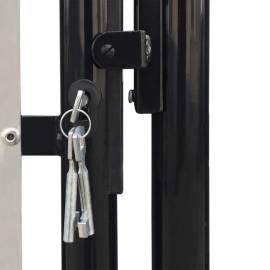 Poartă de gard cu o ușă, negru, 300x225 cm, 4 image