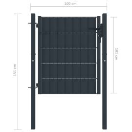 Poartă de gard, antracit, 100x101 cm, pvc și oțel, 4 image