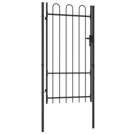 Poartă de gard, o ușă, cu vârf arcuit, negru, 1 x 1,75 m, oțel, 2 image