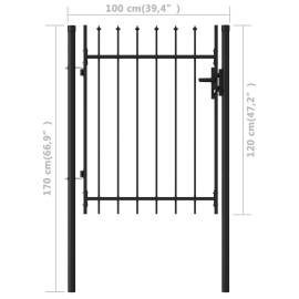 Poartă de gard, o ușă, cu vârf suliță, negru, 1 x 1,2 m, oțel, 5 image