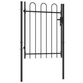 Poartă de gard cu o ușă, vârf arcuit, negru, 1 x 1,2 m, oțel, 2 image