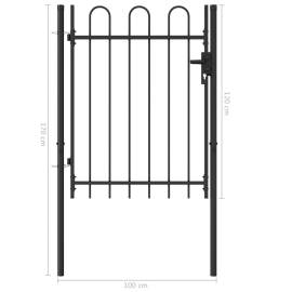 Poartă de gard cu o ușă, vârf arcuit, negru, 1 x 1,2 m, oțel, 5 image