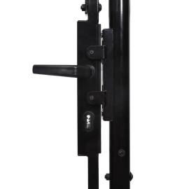 Poartă de gard cu o ușă, vârf arcuit, negru, 1 x 1,2 m, oțel, 4 image