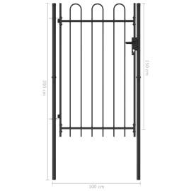 Poartă de gard cu o ușă, vârf arcuit, negru, 1 x 1,5 m, oțel, 5 image