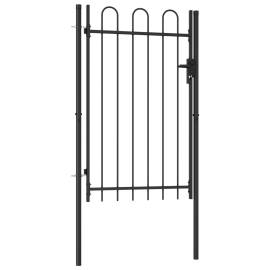 Poartă de gard cu o ușă, vârf arcuit, negru, 1 x 1,5 m, oțel, 2 image