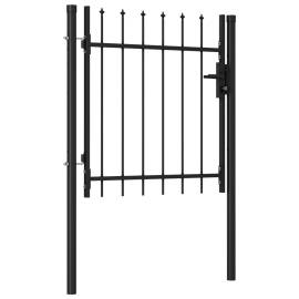 Poartă de gard cu o ușă, vârf ascuțit, negru, 1 x 1 m, oțel, 2 image