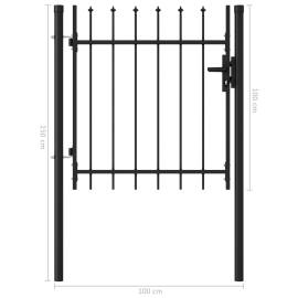 Poartă de gard cu o ușă, vârf ascuțit, negru, 1 x 1 m, oțel, 5 image