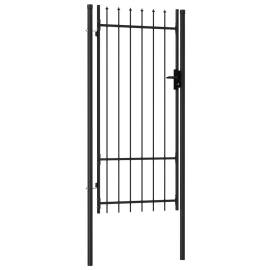 Poartă de gard cu o ușă, vârf ascuțit, negru, 1 x 2 m, oțel, 2 image