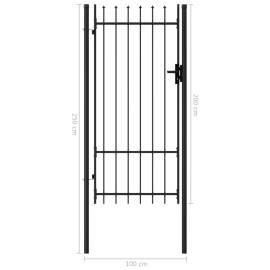Poartă de gard cu o ușă, vârf ascuțit, negru, 1 x 2 m, oțel, 5 image
