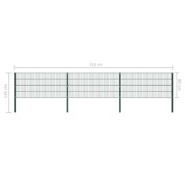 Panou de gard cu stâlpi, verde, 5,1 x 0,8 m, fier, 5 image