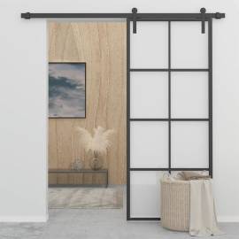 Ușă glisantă, negru, 90x205 cm, aluminiu și sticlă esg, 3 image