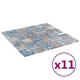 Plăci mozaic, 11 buc., gri și albastru, 30x30 cm, sticlă, 2 image