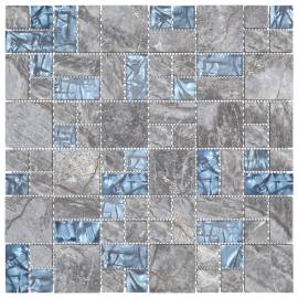 Plăci mozaic, 22 buc., gri și albastru, 30x30 cm, sticlă, 3 image
