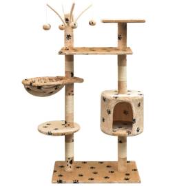 Ansamblu pisici, funie de sisal, 125 cm, imprimeu lăbuțe, bej