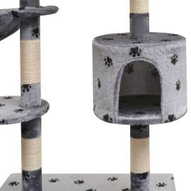 Ansamblu pisici, funie de sisal, 125 cm, imprimeu lăbuțe, gri, 3 image