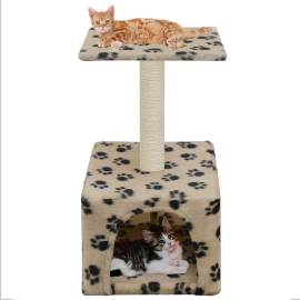 Ansamblu pisici, stâlp funie sisal, bej, 55 cm, imprimeu lăbuțe