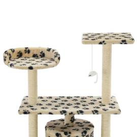 Ansamblu pisici, stâlpi funie sisal, 95 cm imprimeu lăbuțe bej, 4 image