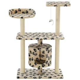 Ansamblu pisici, stâlpi funie sisal, 95 cm imprimeu lăbuțe bej, 3 image