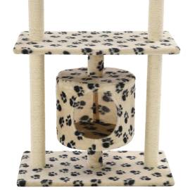 Ansamblu pisici, stâlpi funie sisal, 95 cm imprimeu lăbuțe bej, 7 image