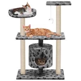 Ansamblu pisici, stâlpi funie sisal, 95 cm imprimeu lăbuțe gri