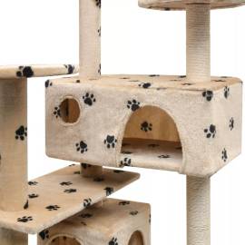 Ansamblu pisici cu funie de sisal, 125 cm, imprimeu lăbuțe, bej, 4 image