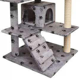 Ansamblu pisici cu funie de sisal, 125 cm, imprimeu lăbuțe, gri, 3 image