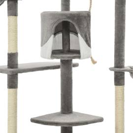 Ansamblu pisici cu stâlpi din funie de sisal 203 cm, gri și alb, 5 image