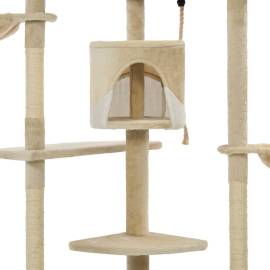 Ansamblu pisici cu stâlpi din funie sisal, 203 cm, bej și alb, 5 image