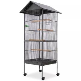 Cușcă de păsări cu acoperiș, oțel, 66 x 66 x 155 cm, negru