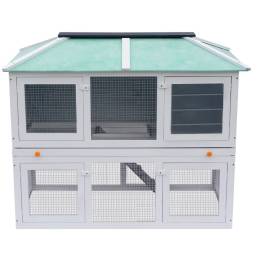 Cușcă pentru iepuri și alte animale, cu două niveluri, lemn, 3 image
