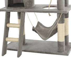 Ansamblu de joacă pisici, cu stâlpi funie sisal, 140 cm, gri, 8 image
