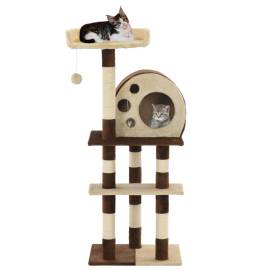Ansamblu de joacă pisici, stâlpi din sisal, bej și maro, 127 cm, 2 image
