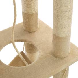 Ansamblu de joacă pisici, stâlpi funie din sisal, 140 cm, bej, 7 image