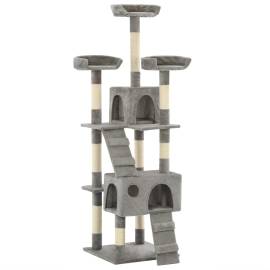 Ansamblu pentru pisici cu stâlpi funie sisal, 170 cm, gri