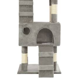 Ansamblu pentru pisici cu stâlpi funie sisal, 170 cm, gri, 7 image