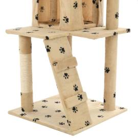 Ansamblu pisici, stâlpi funie sisal,120 cm bej, imprimeu lăbuțe, 7 image