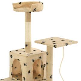 Ansamblu pisici, stâlpi funie sisal,120 cm bej, imprimeu lăbuțe, 5 image