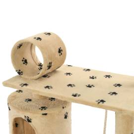 Ansamblu pisici, stâlpi funie sisal 140 cm imprimeu lăbuțe, bej, 6 image