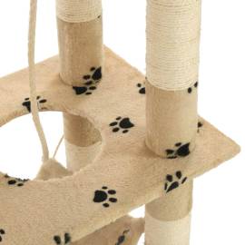 Ansamblu pisici, stâlpi funie sisal 140 cm imprimeu lăbuțe, bej, 7 image