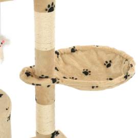 Ansamblu pisici stâlpi funie sisal, 138 cm imprimeu lăbuțe, bej, 7 image