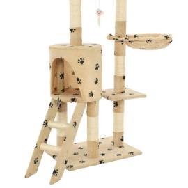 Ansamblu pisici stâlpi funie sisal, 138 cm imprimeu lăbuțe, bej, 8 image