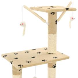 Ansamblu pisici stâlpi funie sisal, 138 cm imprimeu lăbuțe, bej, 6 image