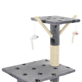 Ansamblu pisici stâlpi funie sisal, 138 cm imprimeu lăbuțe, gri, 6 image