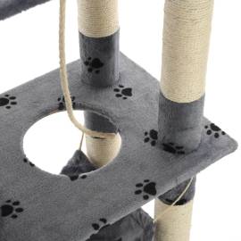 Ansamblu pisici stâlpi funie sisal, 140 cm imprimeu lăbuțe, gri, 7 image