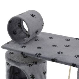 Ansamblu pisici stâlpi funie sisal, 140 cm imprimeu lăbuțe, gri, 6 image