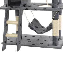 Ansamblu pisici stâlpi funie sisal, 140 cm imprimeu lăbuțe, gri, 8 image